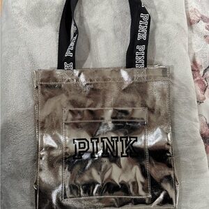 Victoria's Secret Metallic Tote Bag - Silver and Black